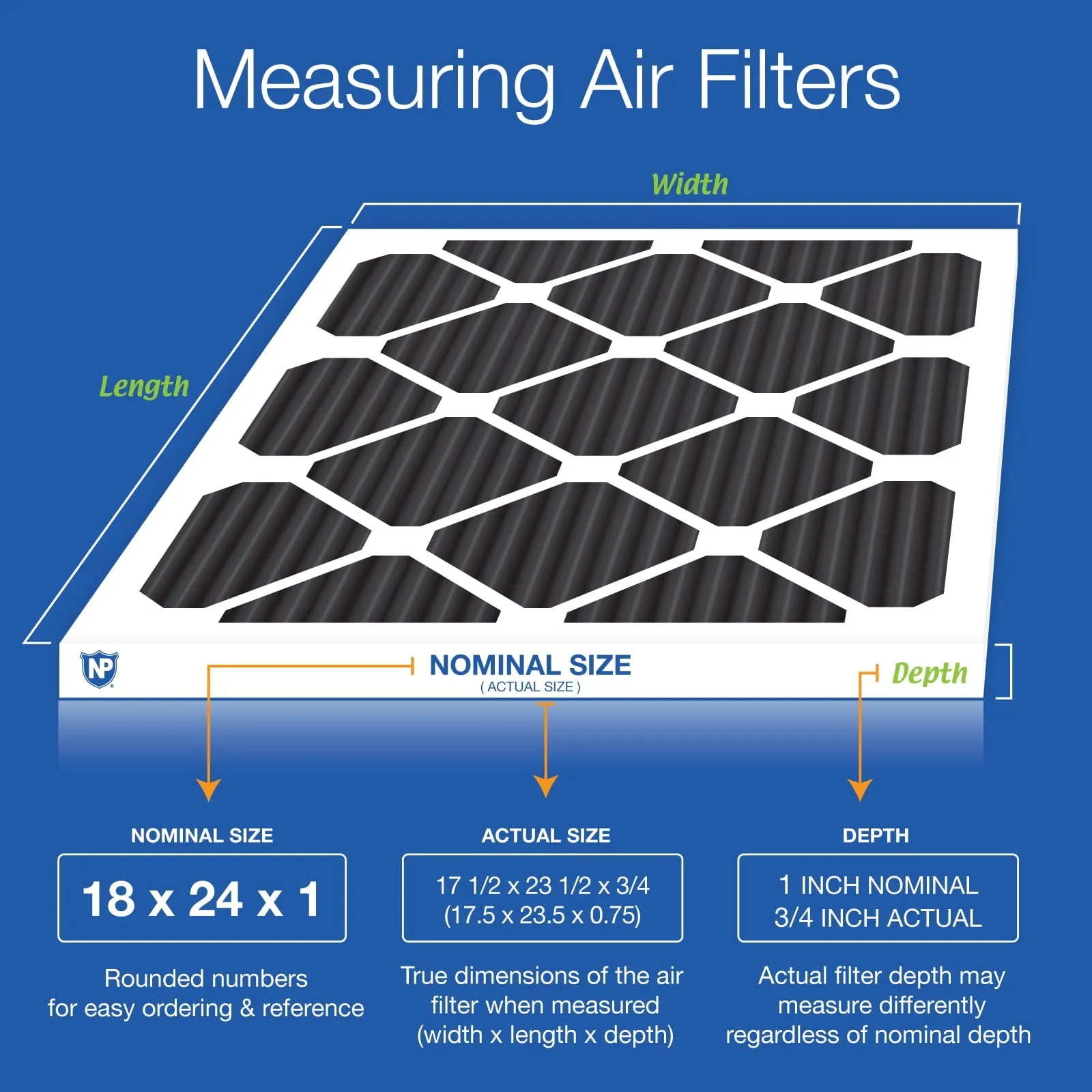 18x24x1 (17_1/2x23_1/2) Pure Carbon Odor Reduction Furnace Air Filters 6 Pack