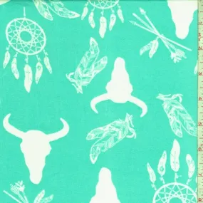 2 1/2 YD PC-Pale Turquoise/White Dream Catcher Double Brushed Jersey Knit Fabric