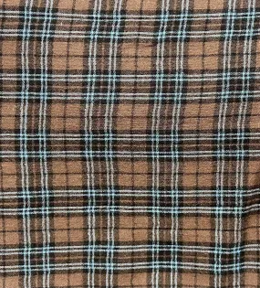 2 7/8 YD PC- Brown/Light Blue/Black Plaid Wool Blend Jacketing Fabric