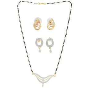 AanyaCentric Gold Plated Mangalsutra with Pendant, 2 Pair Earrings