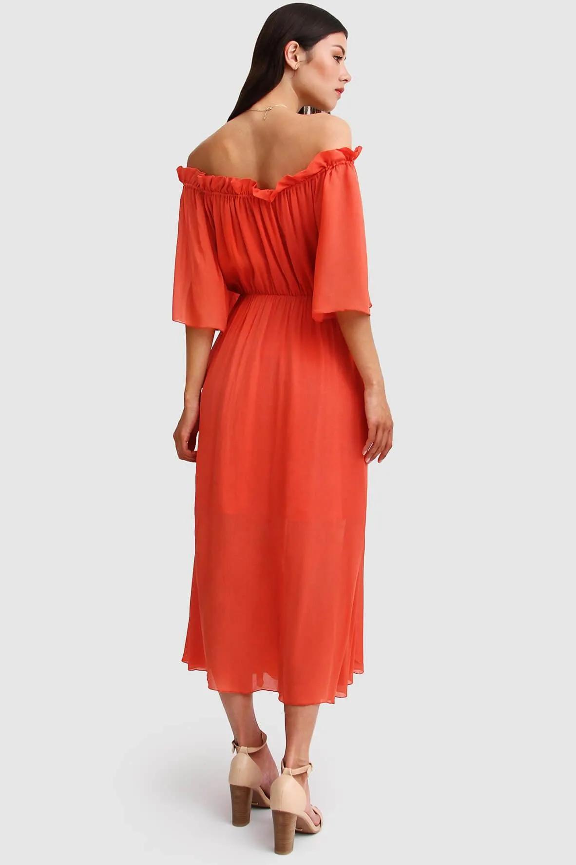 Amour Amour Ruffled Maxi Dress in Red