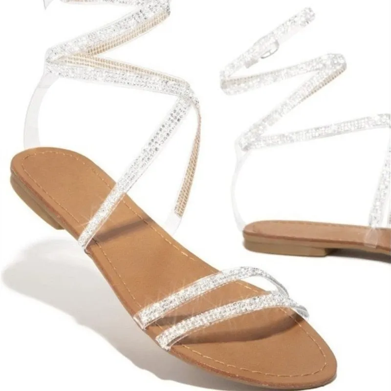 BerriesJam - 2024 Summer Crystal Beach Simple Flat Cross Tied Casual Shoes