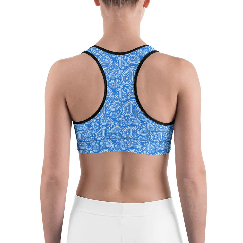 Blue & White Paisley Sports Bra