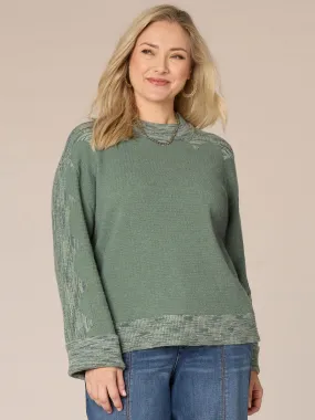 Cuffed Sleeve Mock Neck Plus Size Sweater with Space Dye Framing