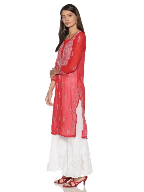 FCH, Lucknowi CHIKAN HANDWORK SOFT GEORGETTE KURTI