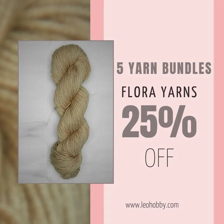 Flora Symfonie Yarns KnitPro - 5 Yarn Bundle Pack (5 x 100g) - OR1004 Sand Semisolid Color - 100% Naturally Dyed Merino DK