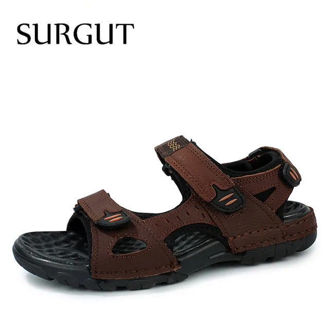 High Quality Genuine Leather Men Sandals Summer Casual Men Footwear Shoes Men Flat Breathable Leather Sandals