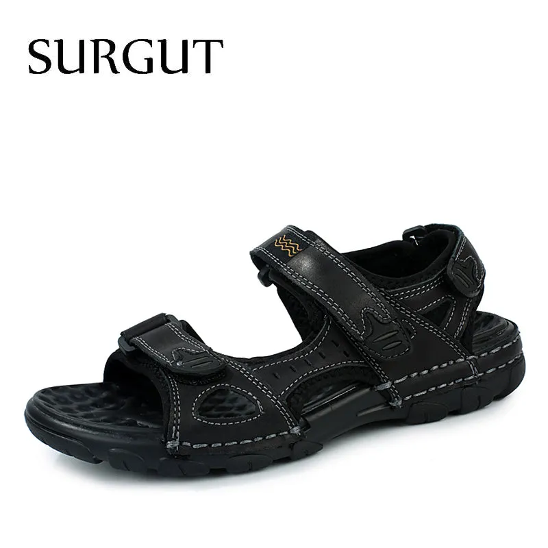 High Quality Genuine Leather Men Sandals Summer Casual Men Footwear Shoes Men Flat Breathable Leather Sandals