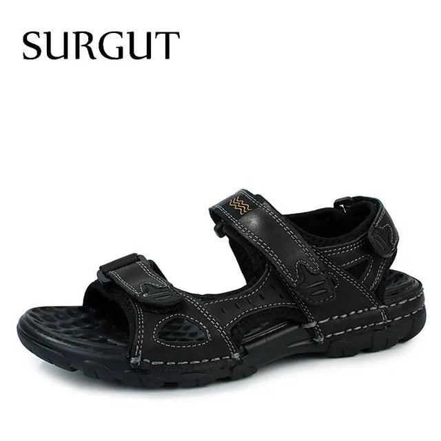 High Quality Genuine Leather Men Sandals Summer Casual Men Footwear Shoes Men Flat Breathable Leather Sandals