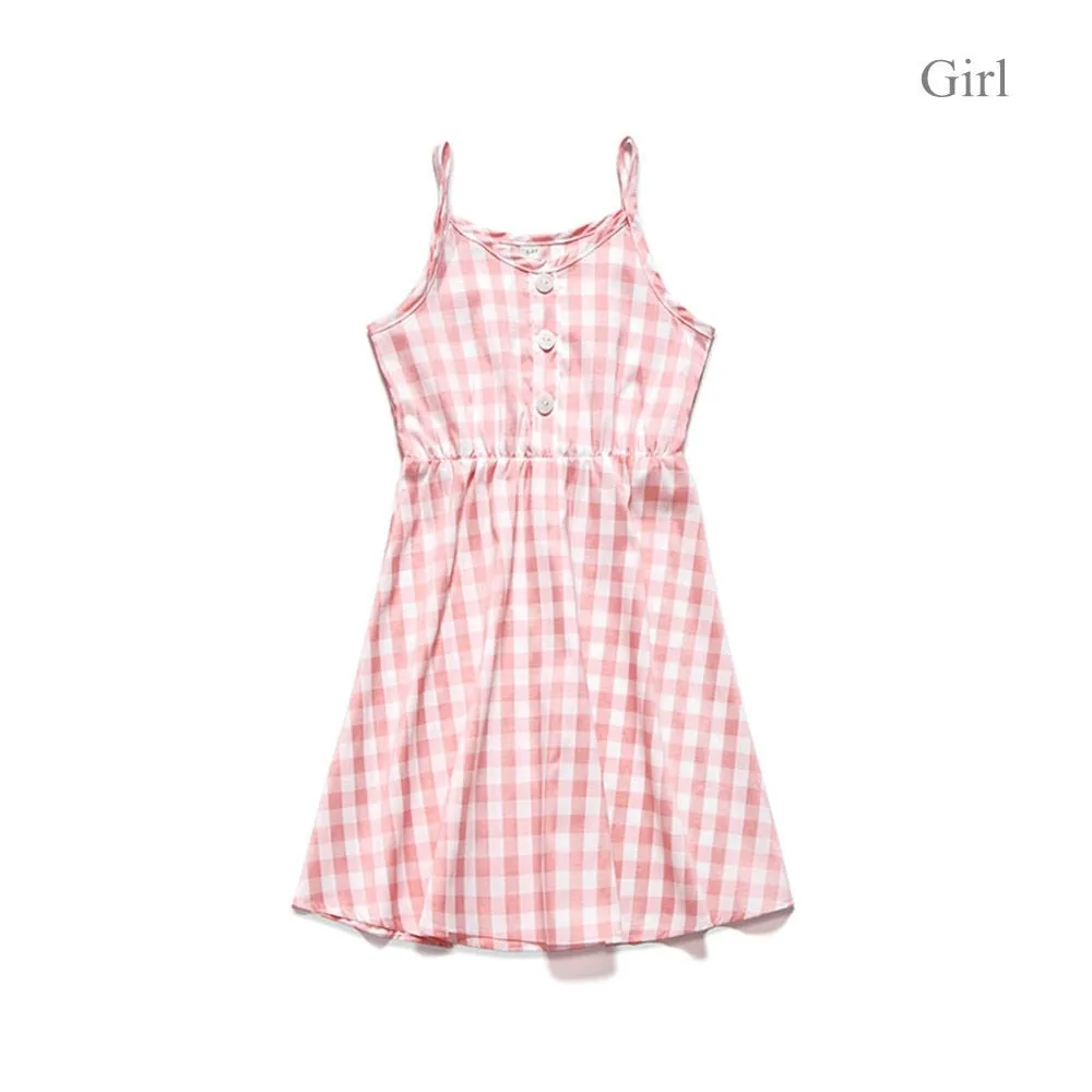 Matching Family Outfit - Mummy, Baby Girl and Daughter Short Pink Plaid Dress