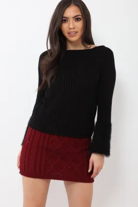 Wine Thick Knit Bodycon Skirt - Kristy